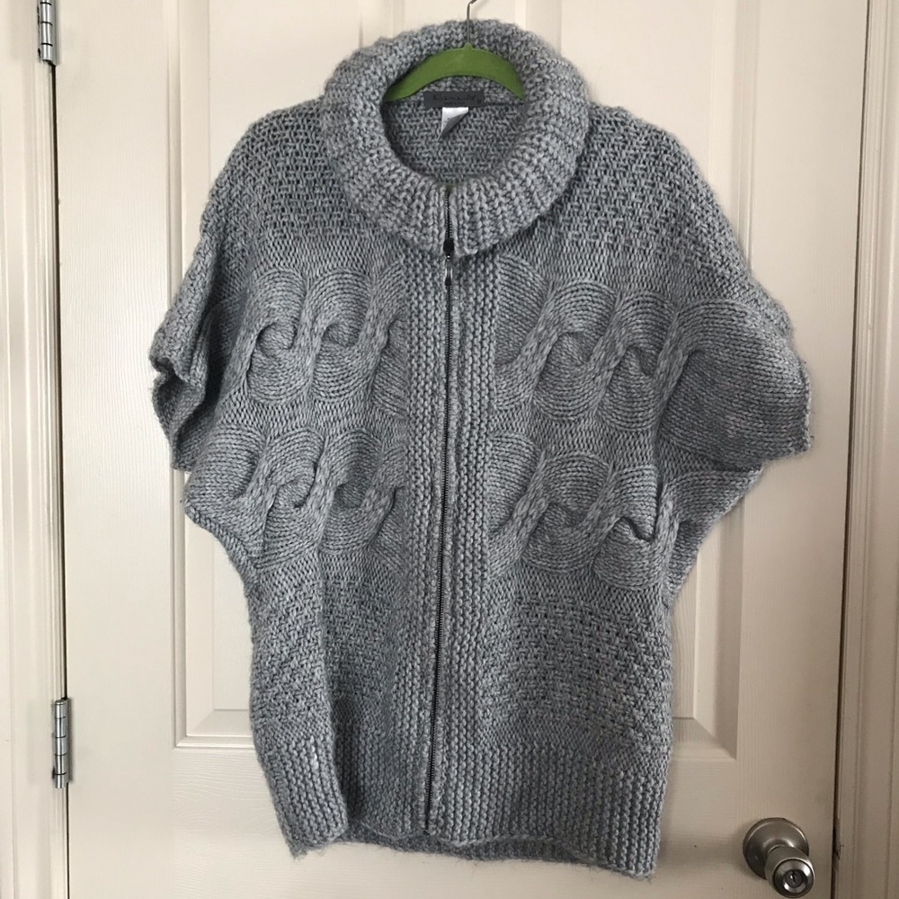 Anthropologie Italy Elsamanda Wool Blend Knit Short Sleeve Cardigan Gray size M